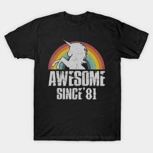 38th Birthday Gift Awesome Since 1981 Unicorn Vintage T-Shirt